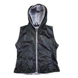 Wilson Leather Maxima Hooded Vest Women's Small Black Zip Faux Leather Jacket